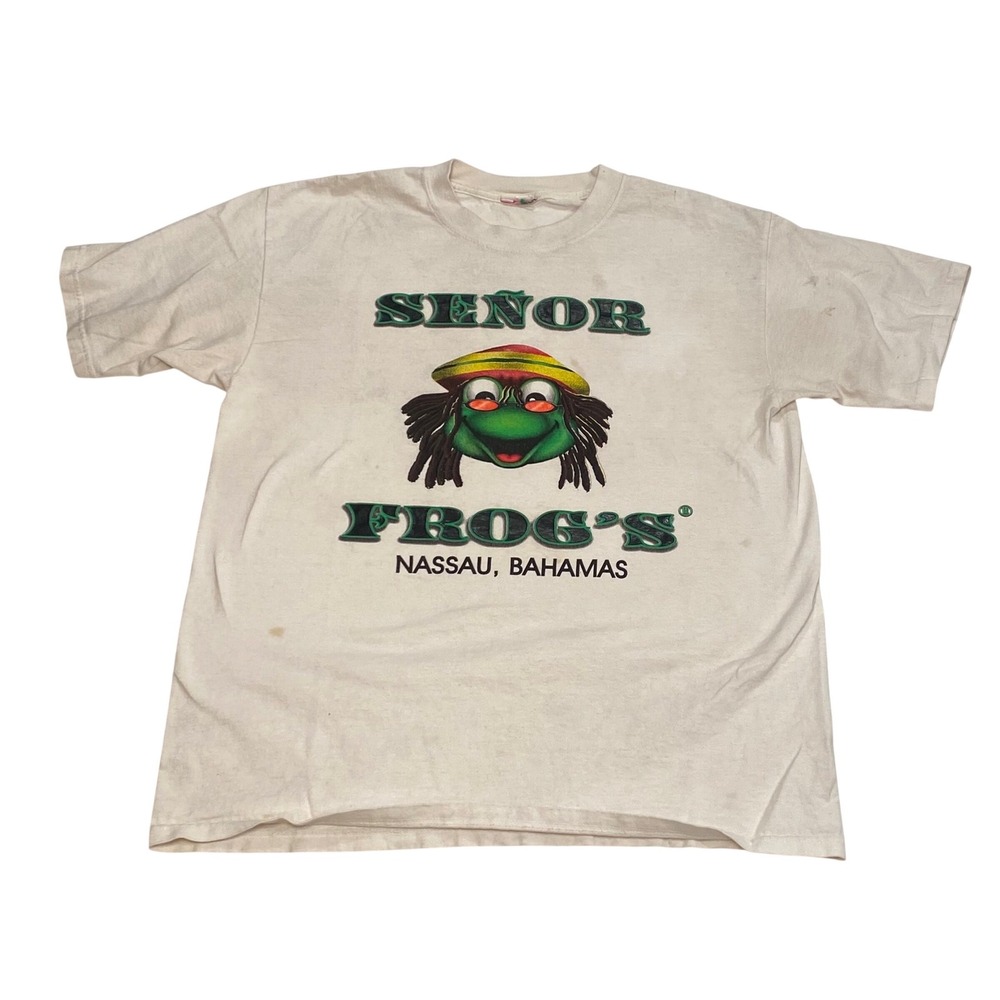 Vintage Senor Frog's Nassau Bahamas T-Shirt Mens White‎ Graphic Tee Nassau